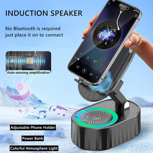 Phone Stand with Induction Speaker/Power Bank/