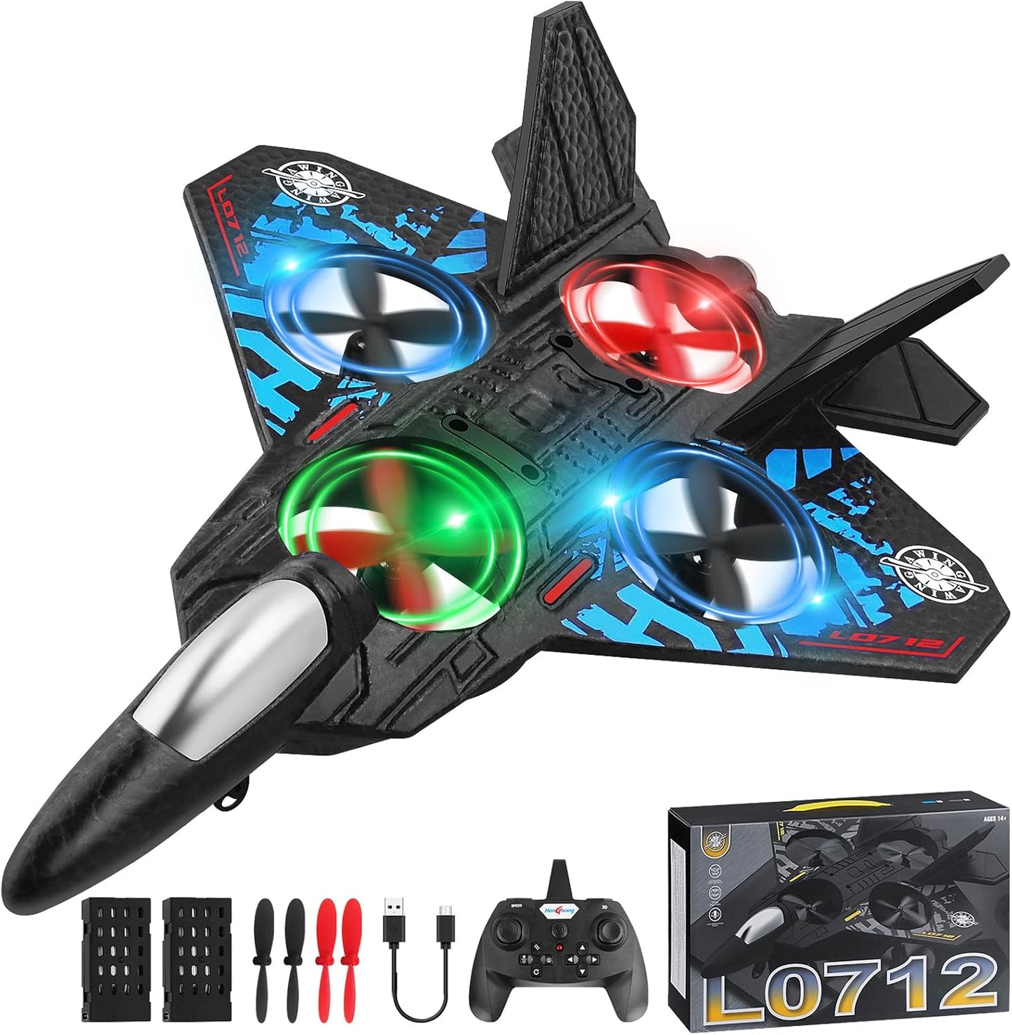 🎉🎉RC Stunt Fighter Jet Toy for Kids with 360° Flips & LED Lights