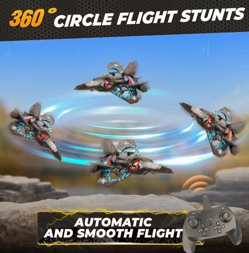 🎉🎉RC Stunt Fighter Jet Toy for Kids with 360° Flips & LED Lights